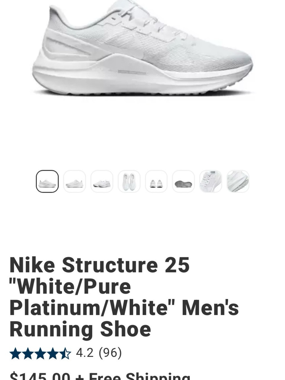 Nike Structure 25 Men's Running Shoe - White/Pure Platinum
